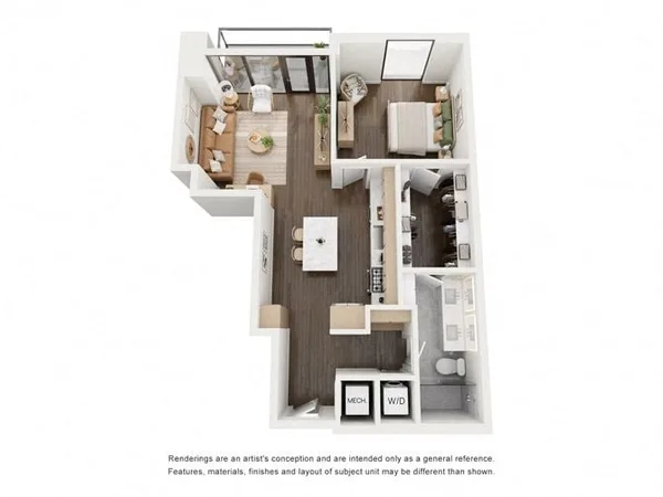 A7 floor plan, 1 bedroom, 882 sq ft