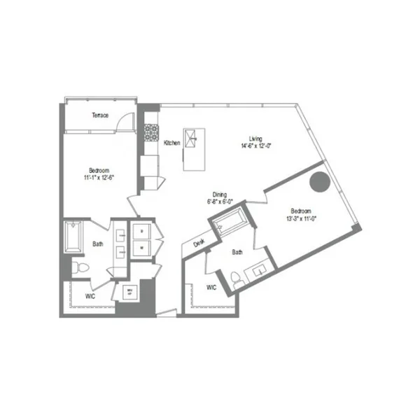 B3 floor plan, 2 bedroom, 1,148 sq ft