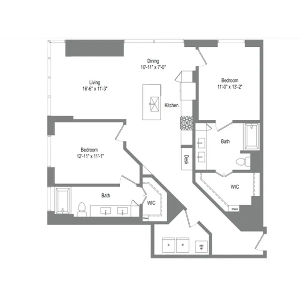 B5B floor plan, 2 bedroom, 1,353 sq ft