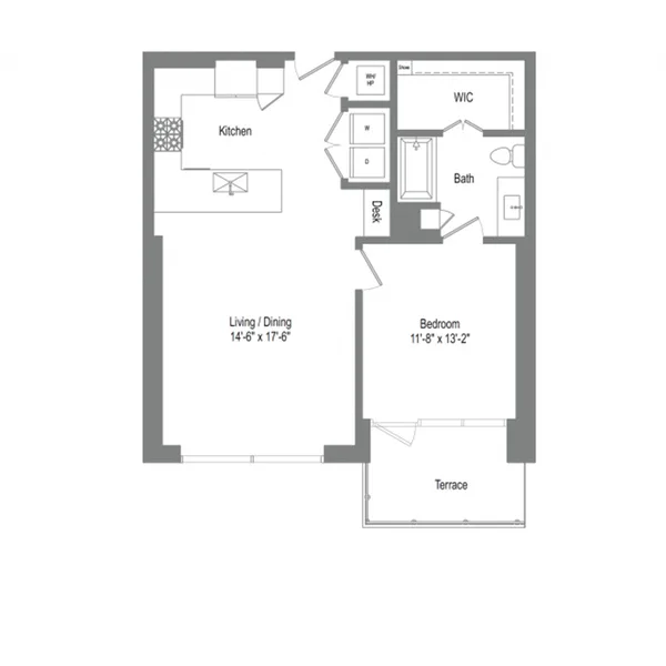 A4B floor plan, 1 bedroom, 842 sq ft