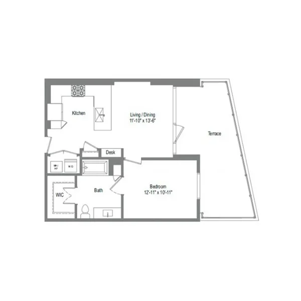 A2B floor plan, 1 bedroom