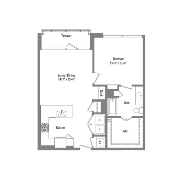 A6 floor plan, 1 bedroom, 896 sq ft