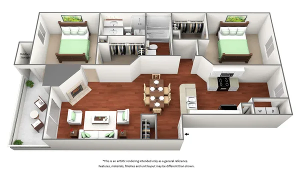 B3 - Rio Grande floor plan, 2 bedroom, 1,046 sq ft